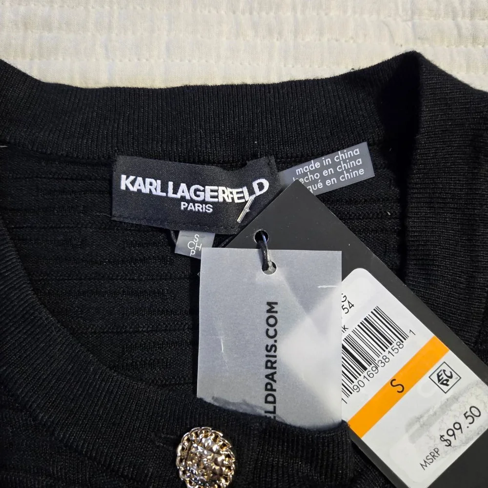 Women's Karl Lagerfeld Paris Black Cardigan with Gold Buttons, Size S NWT - Picture 4 of 14